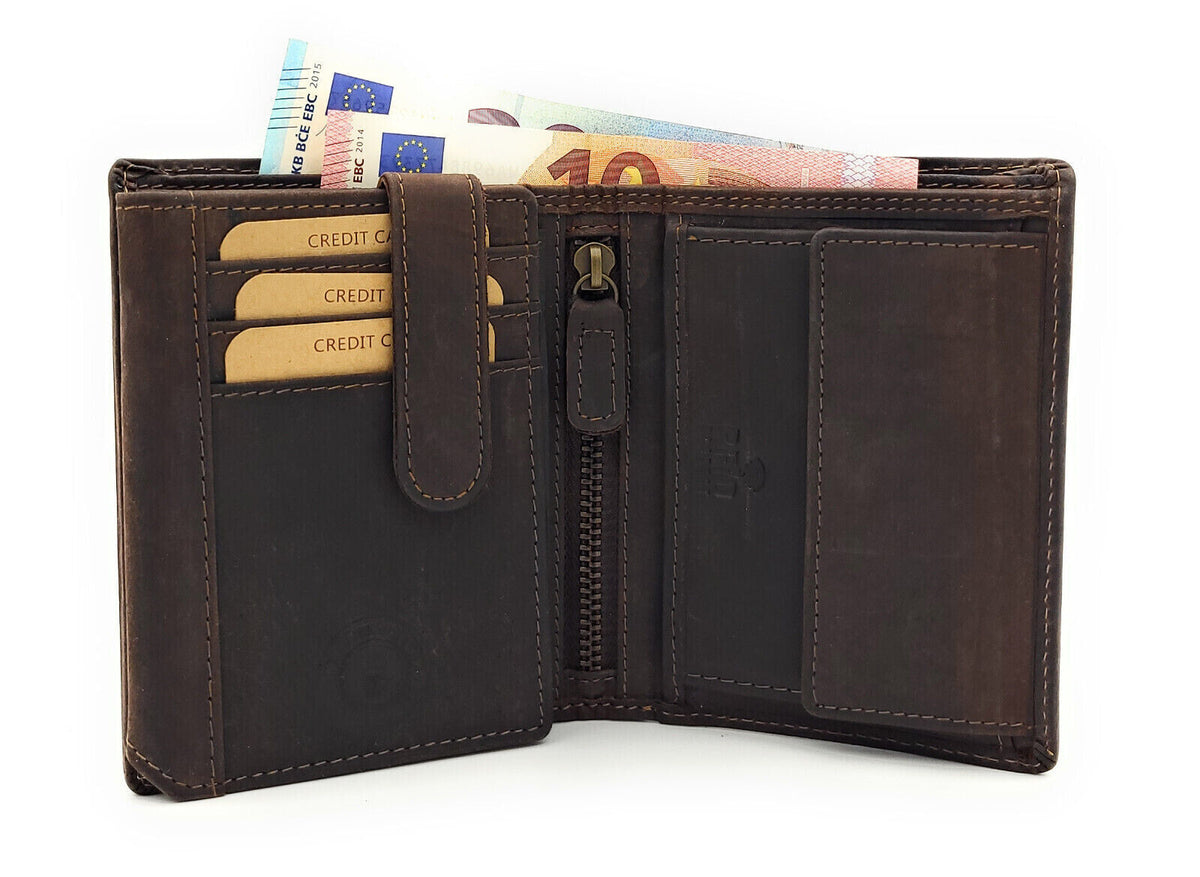 Echtleder Geldbörse Husky-Prägung | RFID-Schutz | Büffelleder Braun