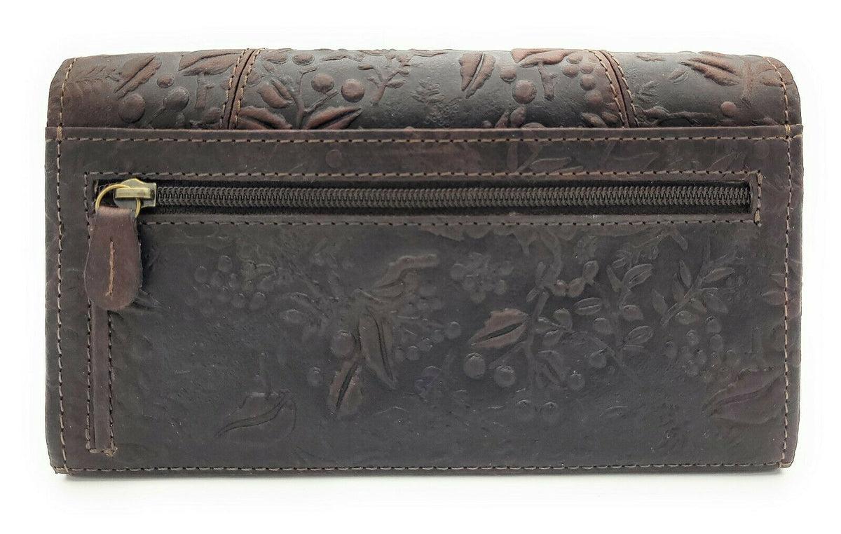 Hill Burry echt Leder Damen Geldbörse Portemonnaie floral mit RFID NFC Schutz schoko braun