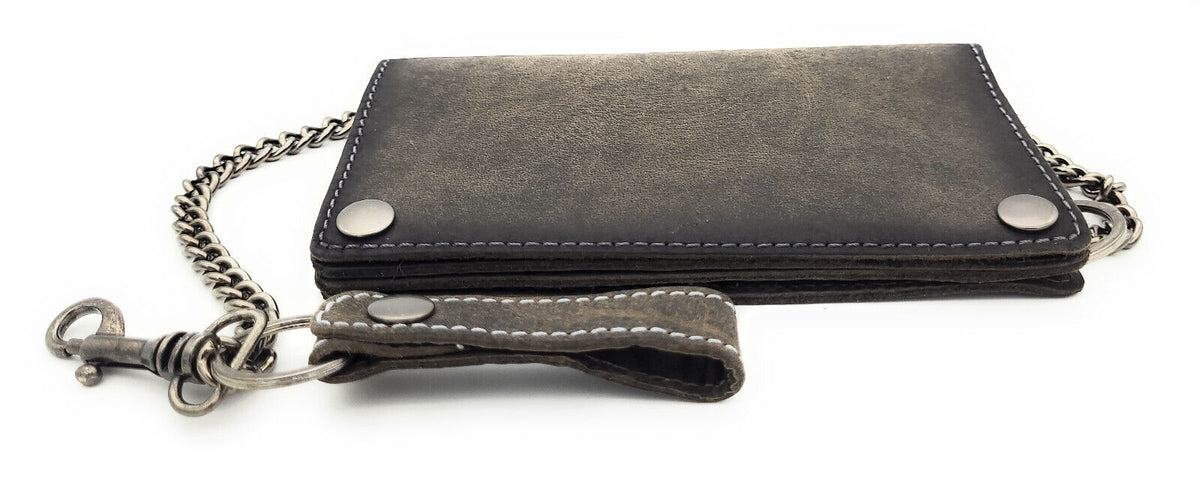 Jockey Club echt Leder Biker Geldbörse m Kette Portemonnaie Geldbeutel Trucker mit RFID Schutz grau