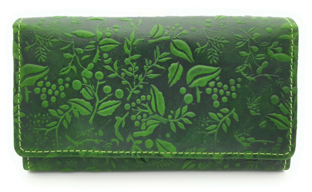 Hill Burry echt Leder Damen Geldbörse Portemonnaie floral RFID NFC Schutz grün