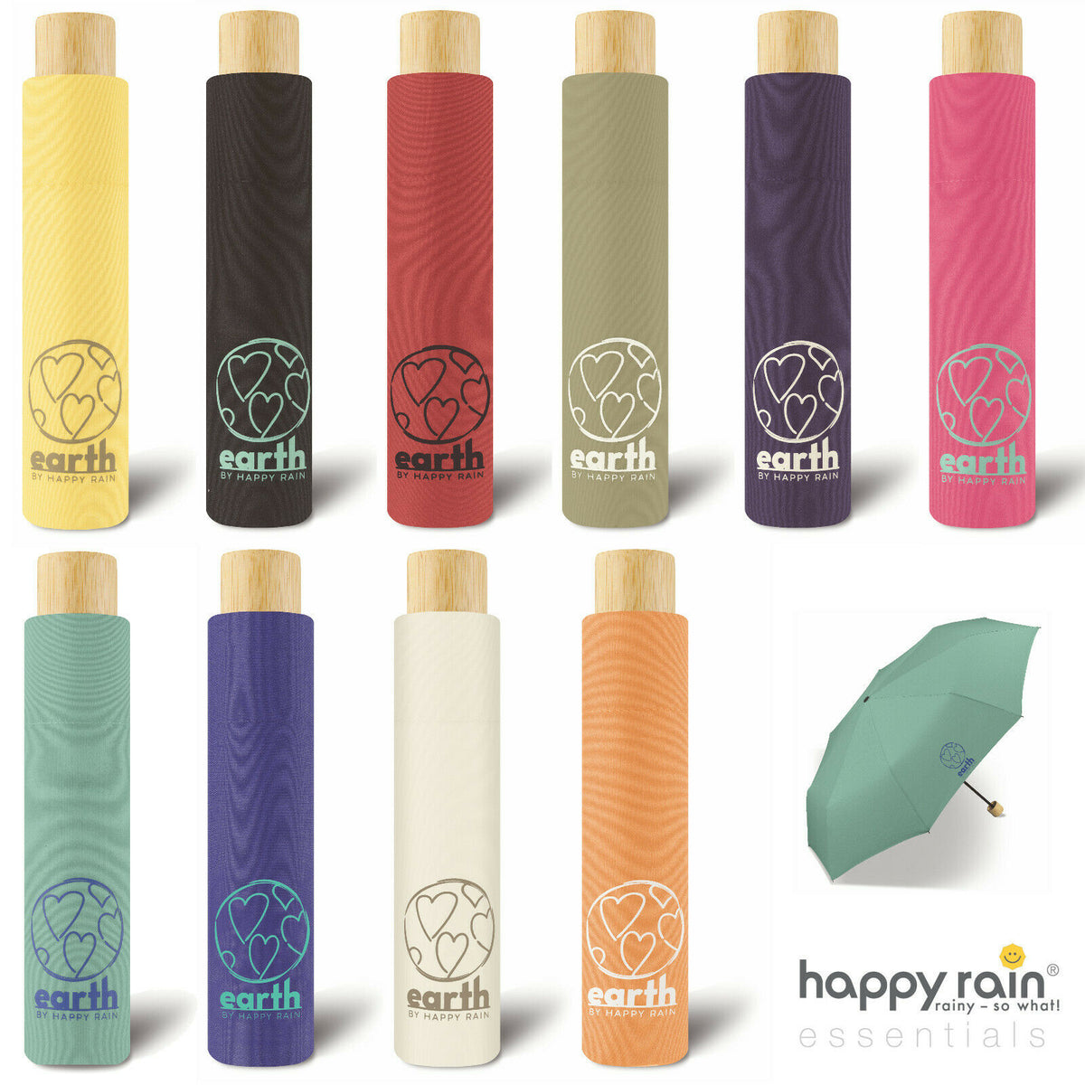 happy rain Earth Taschenschirm ohne Automatik | recyceltes Polyester & Bambusgriff