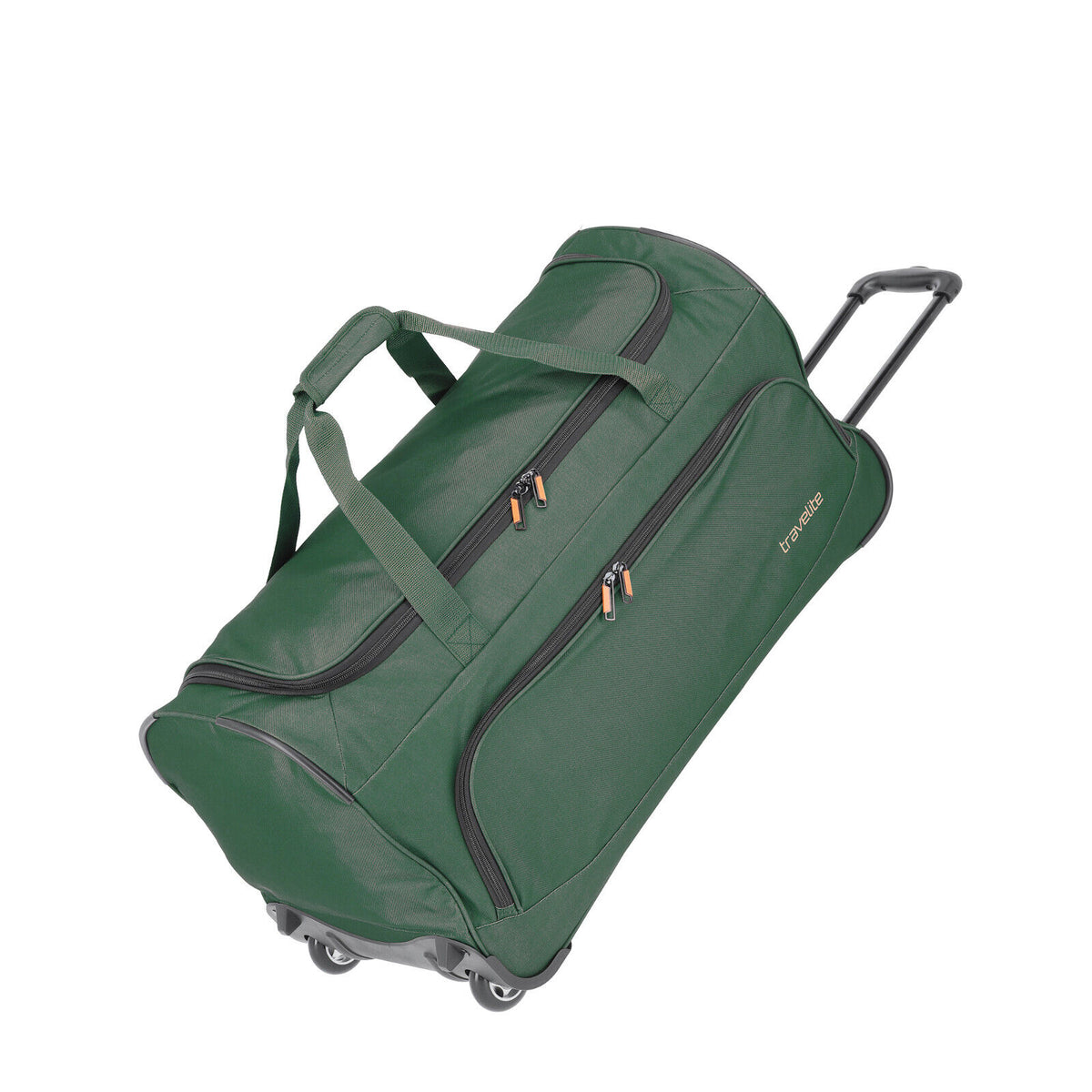 Travelite Basics Fresh Rollenreisetasche Dunkelgrün, 89 Liter, mit zwei Rollen und Teleskopgriff
