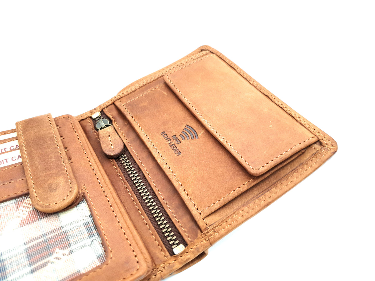 Hill Burry Leder Geldbörse Wildsau Braun mit RFID-Schutz