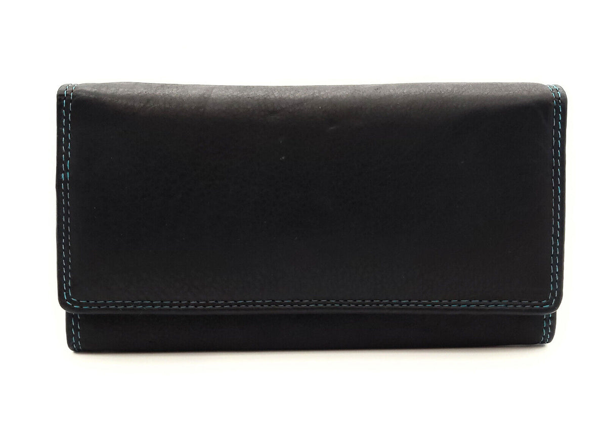 Jockey Club echt Leder Damen Geldbörse Portemonnaie mit RFID Schutz bicolor schwarz petrol