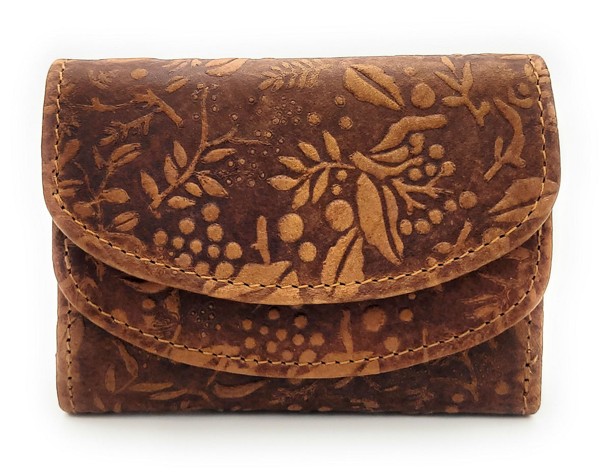 Hill Burry kleine echt Leder Damen Geldbörse Portemonnaie mit RFID NFC Schutz cognac braun
