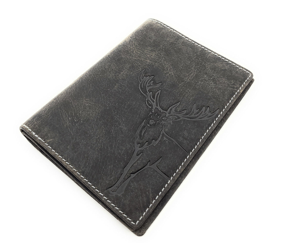 Jockey Club echt Leder Passhülle Etui Hülle Dokumenten Mappe Hunterleder Hirsch quattro  grau