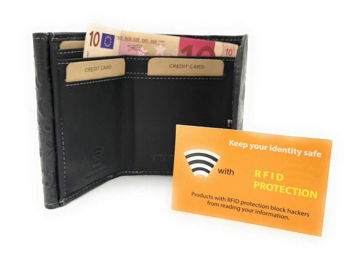 Hill Burry kleine echt Leder Damen Geldbörse Portemonnaie mit RFID NFC Schutz schwarz