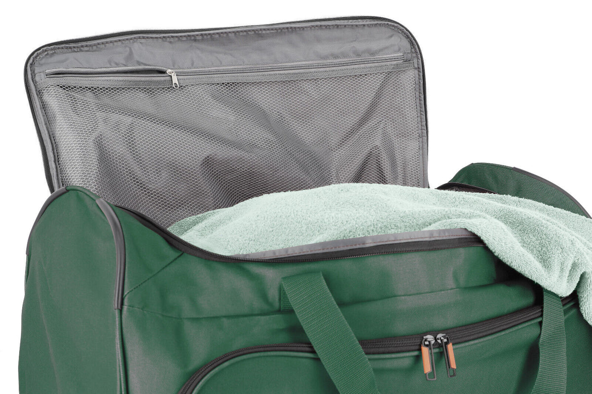 Travelite Basics Fresh Rollenreisetasche Dunkelgrün, 89 Liter, mit zwei Rollen und Teleskopgriff
