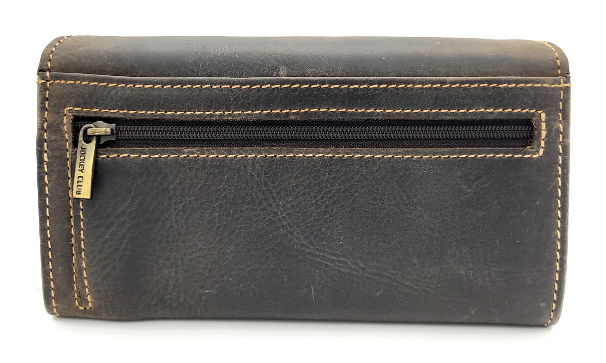 Jockey Club echt Leder Damen Geldbörse lang Hunterleder Jockey Club Toro vintage braun mit RFID Schutz