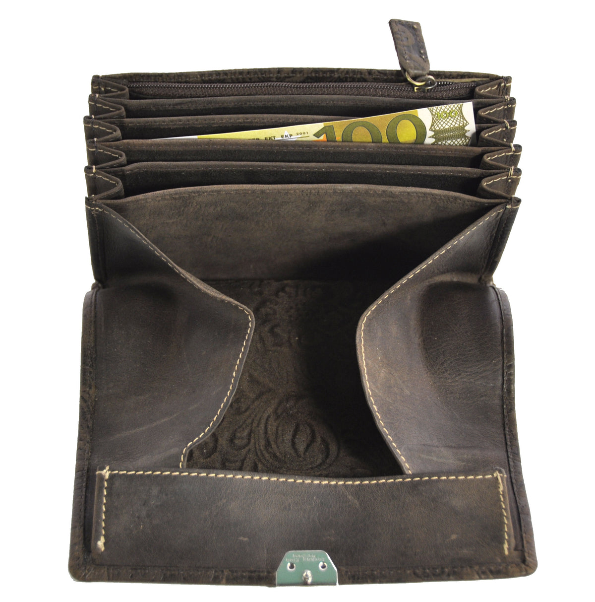 Jockey Club echt Leder Kellnerbörse Geldbörse Portemonnaie Vollrindleder geprägt Blüten & Ranken floral