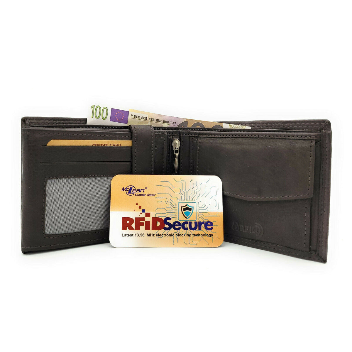 Jockey Club Basic Geldbörse Rindleder Dunkelbraun mit RFID-Schutz