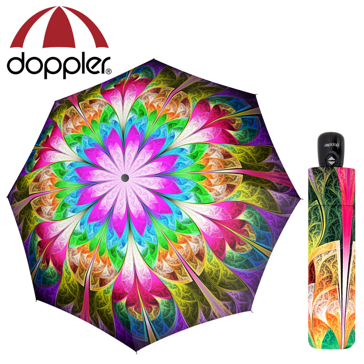 doppler Regenschirm Taschenschirm Fiber Magic Auf Zu Automatik Caleido Satin