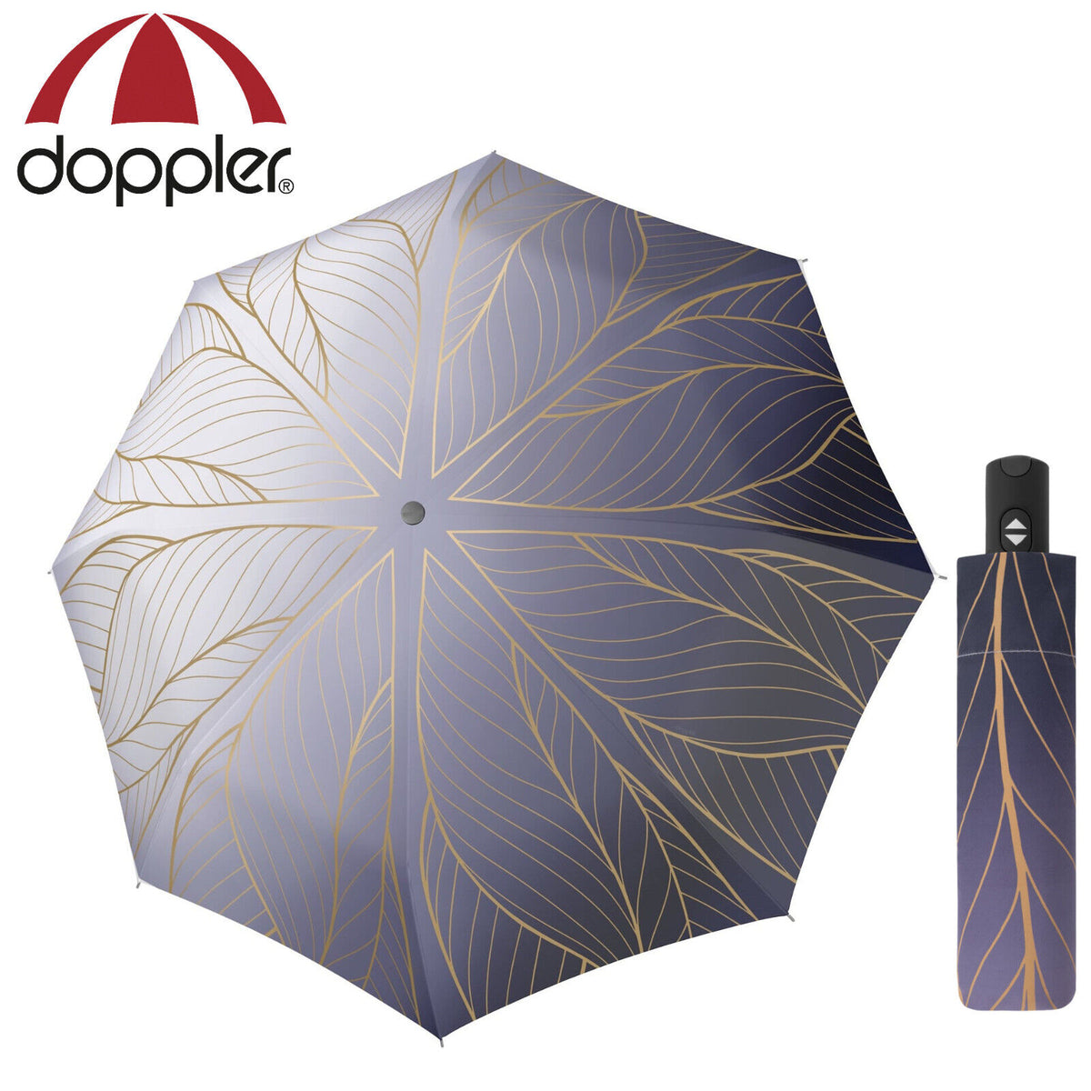 doppler Regenschirm magic carbonsteel Taschenschirm sturmsicher bis 150km/h Golden Blue