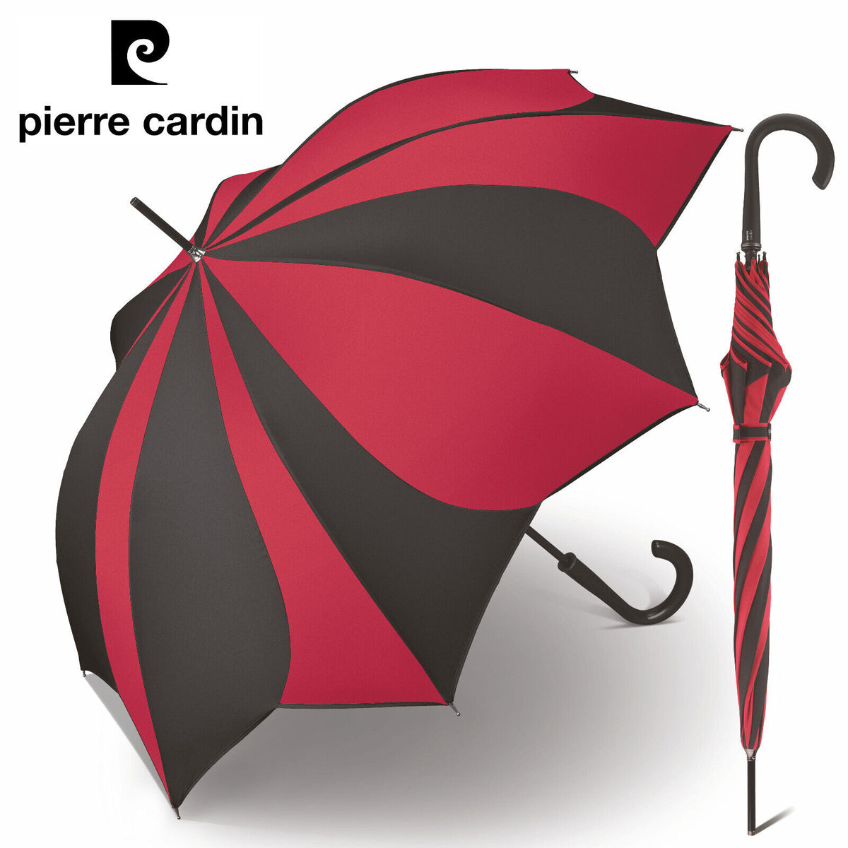 pierre cardin Regenschirm Stockschirm Automatik Sunflower Blütendach schwarz rot