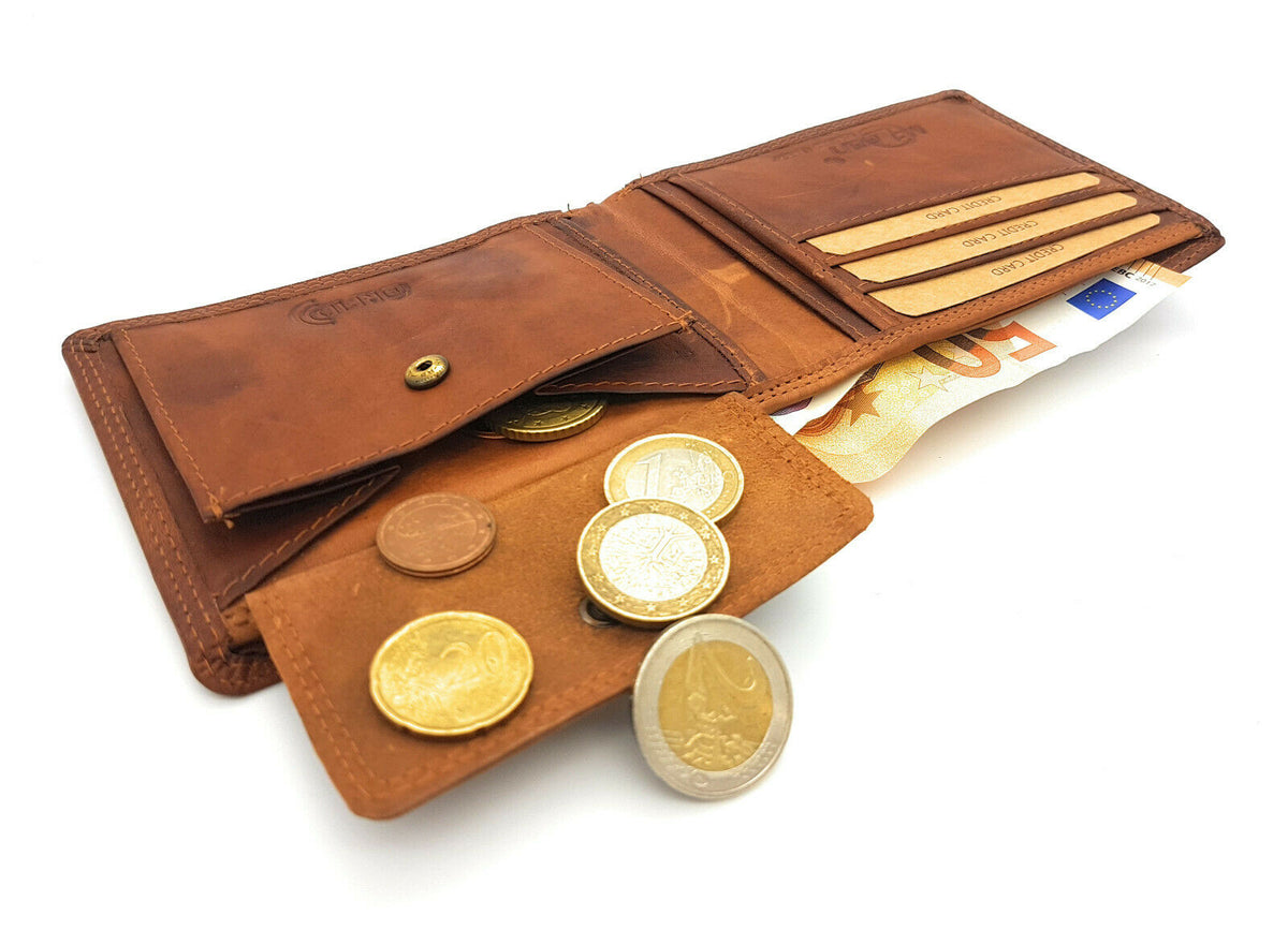 Vintage Portemonnaie aus Büffelleder mit RFID-/NFC-Schutz – Innenansicht
