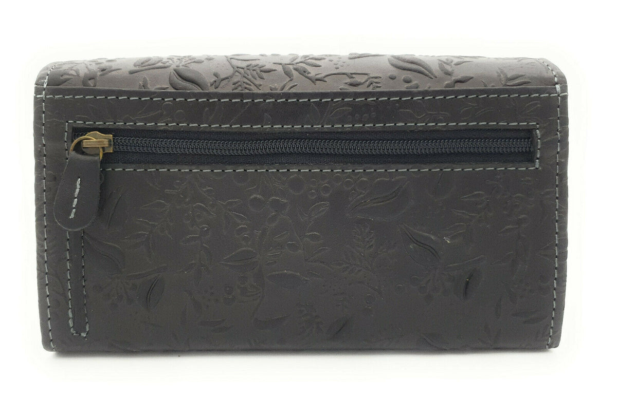 Hill Burry echt Leder Damen Geldbörse Portemonnaie floral RFID NFC Schutz schwarz