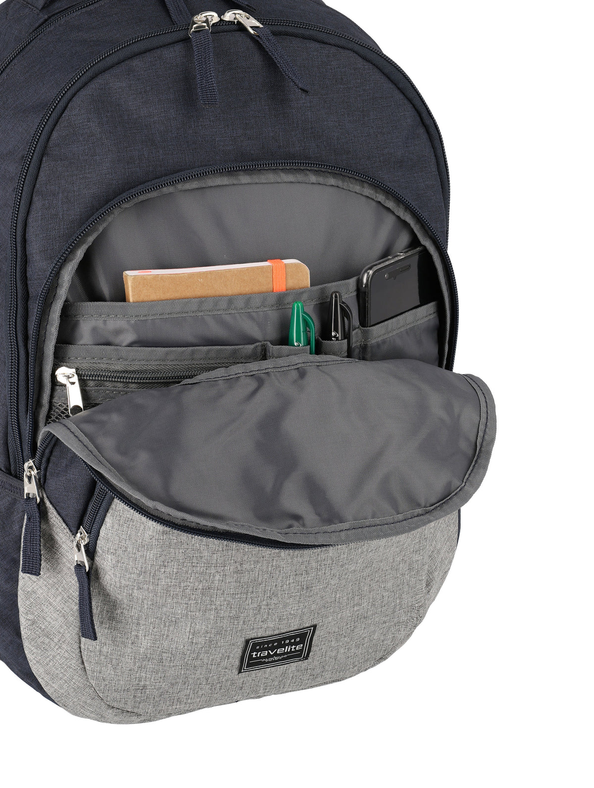 Travelite Basics Rucksack Marine-Grau mit Organizer-Vortasche