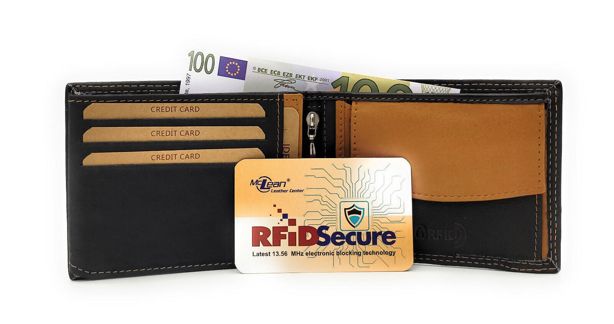 Jockey Club Basic echt Leder Herren Geldbörse Portemonnaie Geldbeutel mit RFID Schutz schwarz hellbraun
