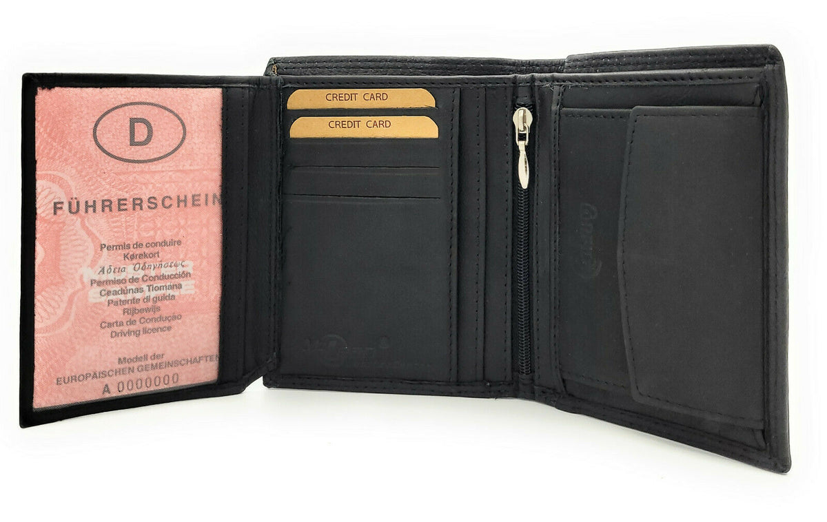 Jockey Club Leder Geldbörse Herren RFID Schutz - Schwarz Portemonnaie