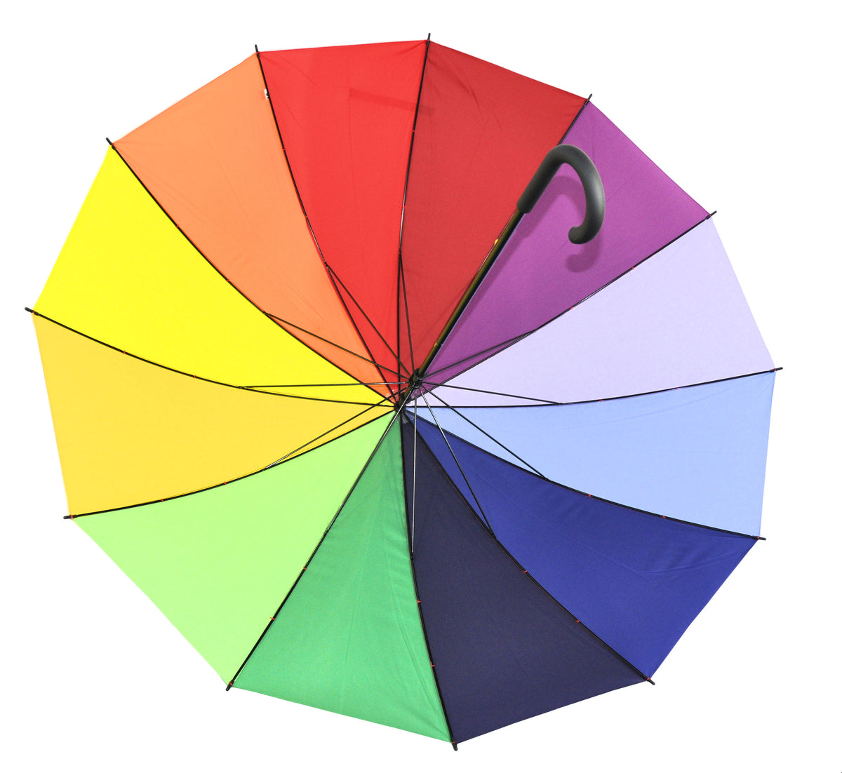 Großer Regenbogen-Stockschirm mit zwölf farbigen Segmenten