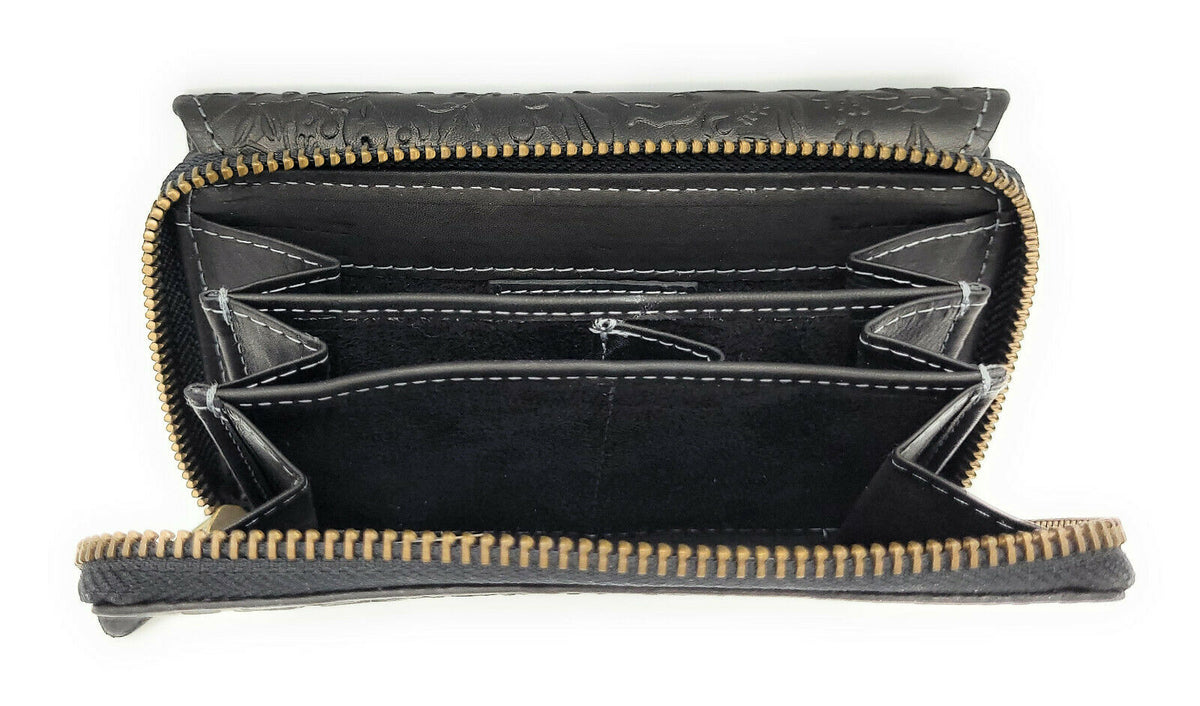 Hill Burry echt Leder Damen Geldbörse Portemonnaie floral RFID NFC Schutz schwarz
