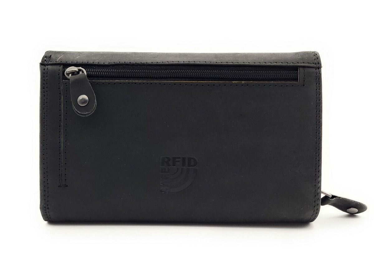Mustang echt Leder Damen Geldbörse Portemonnaie Tampa 12 Kartenfächer mit RFID Schutz schwarz