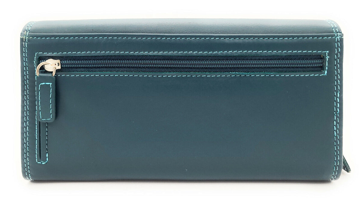 Jockey Club echt Leder Damen Geldbörse Portemonnaie Geldbeutel Nappaleder Rio petrol / bunt