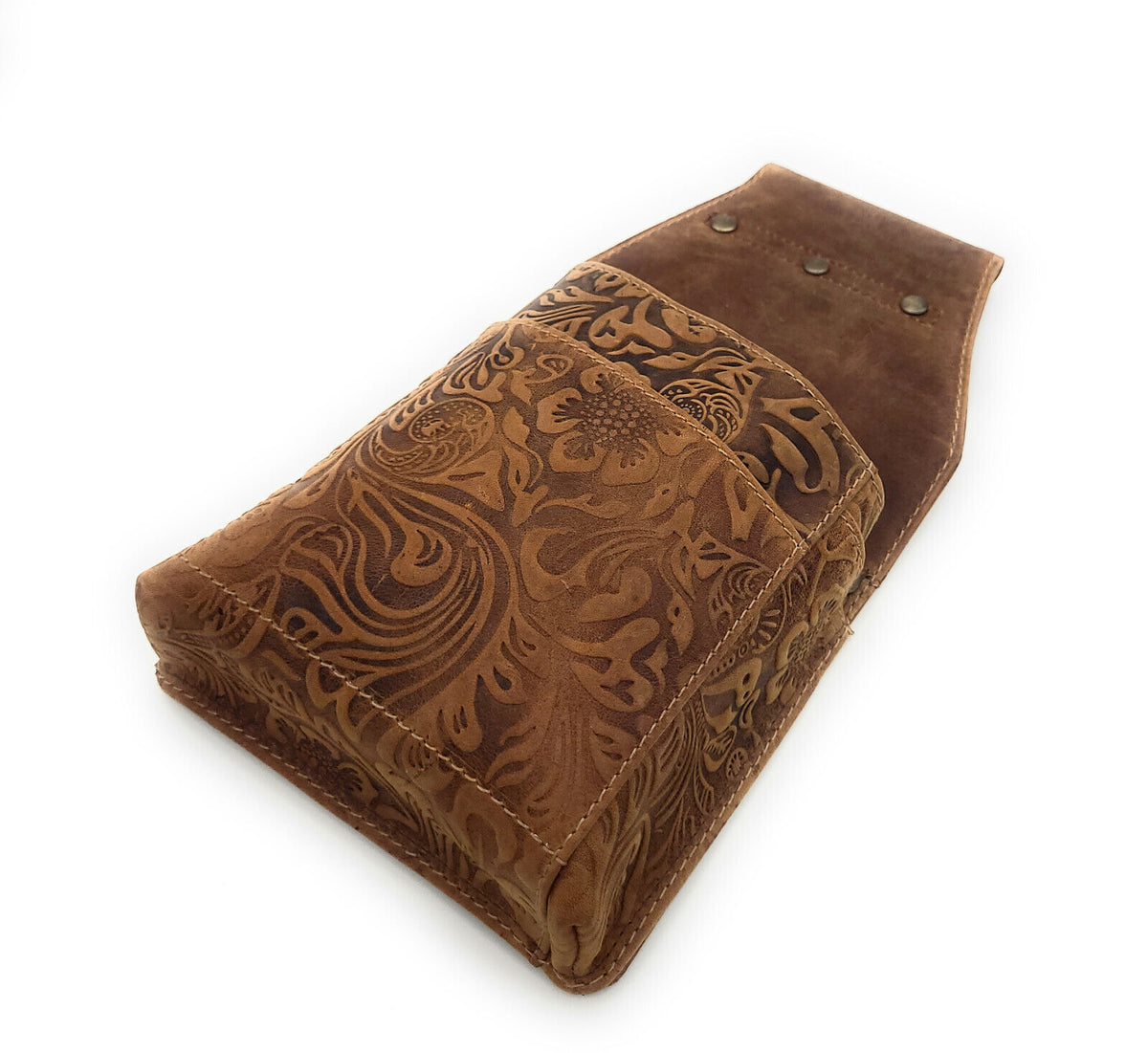 Jockey Club Kellner Holster | Kellnertasche & Köcher aus echt Leder – floral geprägt, cognac braun