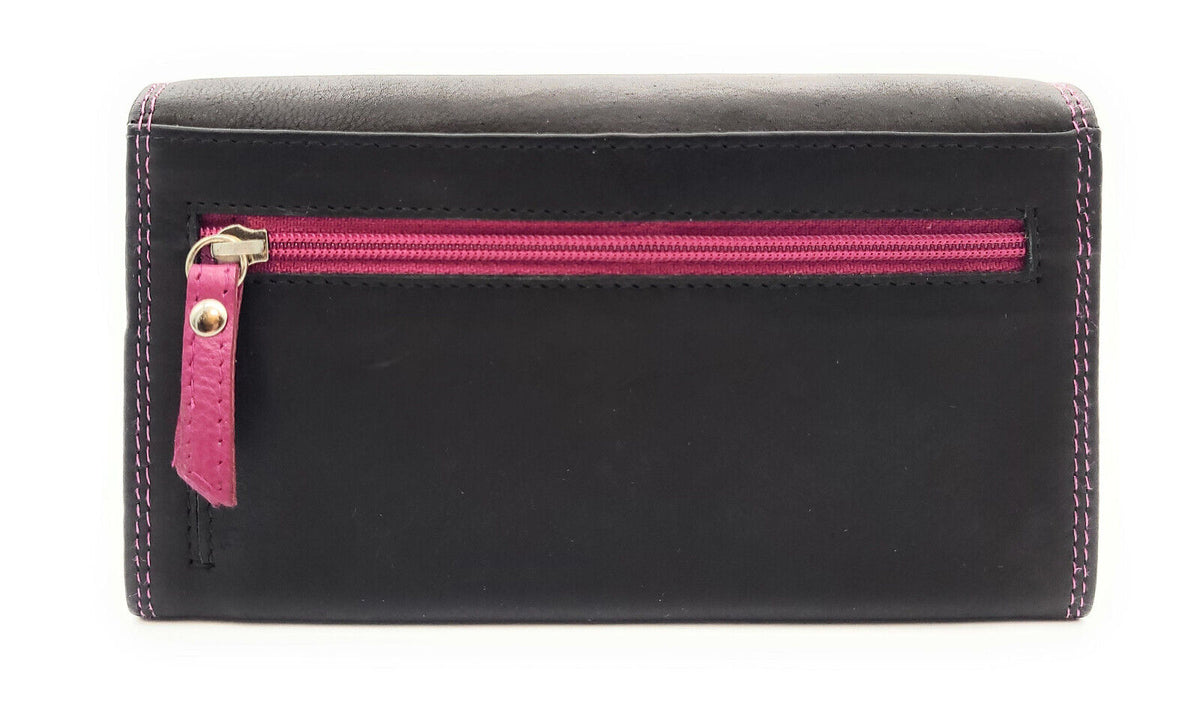 Jockey Club echt Leder Damen Geldbörse Portemonnaie mit RFID Schutz bicolor schwarz pink