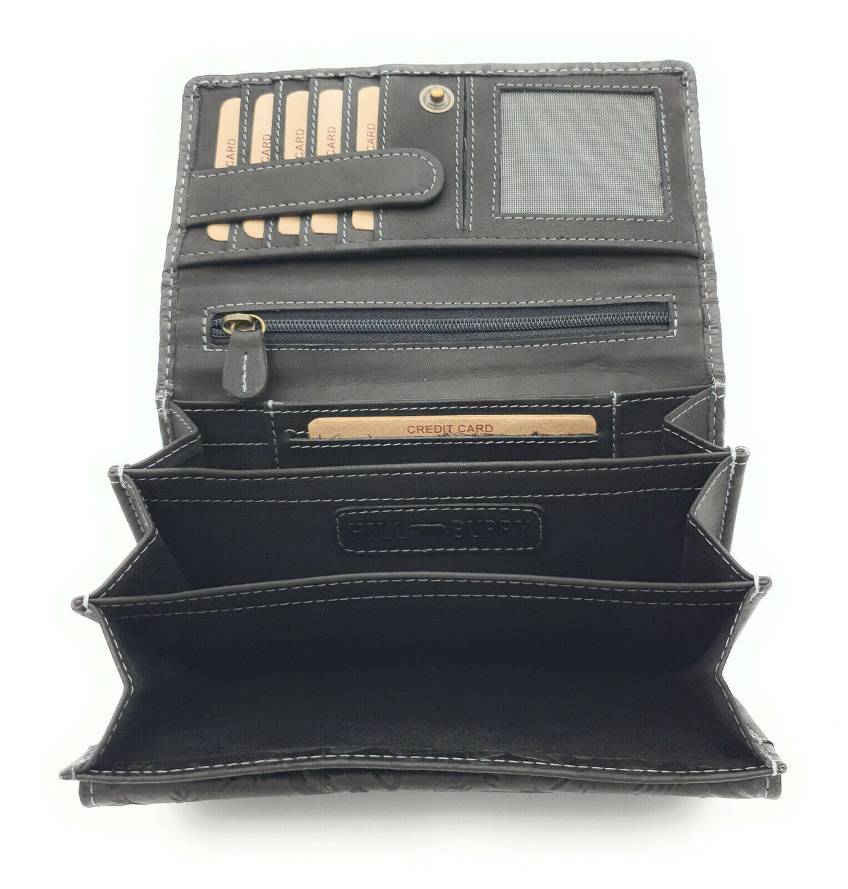 Hill Burry echt Leder Damen Geldbörse Portemonnaie floral RFID NFC Schutz schwarz