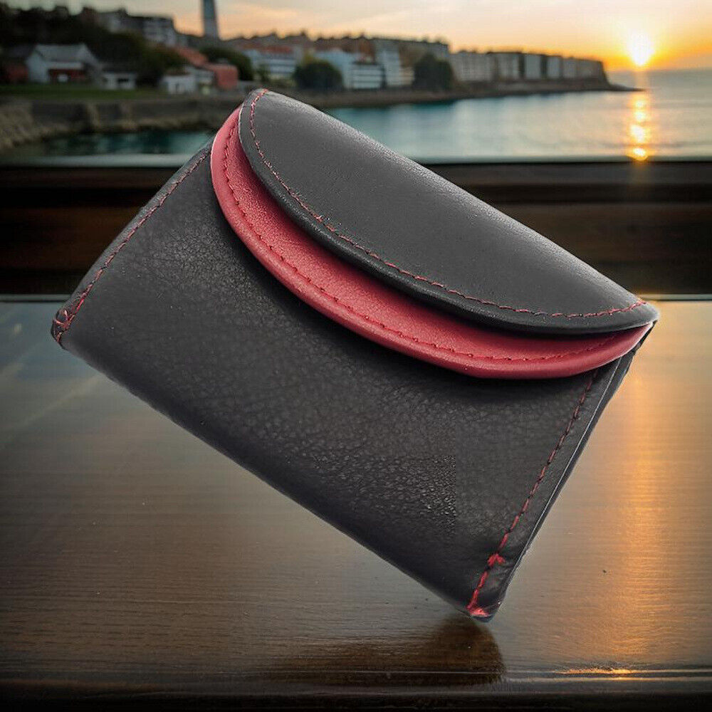 Jockey Club echt Leder Mini Geldbörse Wickelbörse Urlaubsbörse mit RFID Schutz schwarz rot