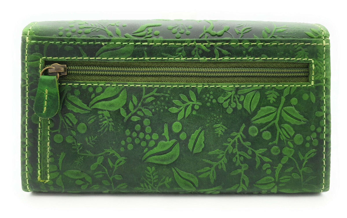 Hill Burry echt Leder Damen Geldbörse Portemonnaie floral RFID NFC Schutz grün
