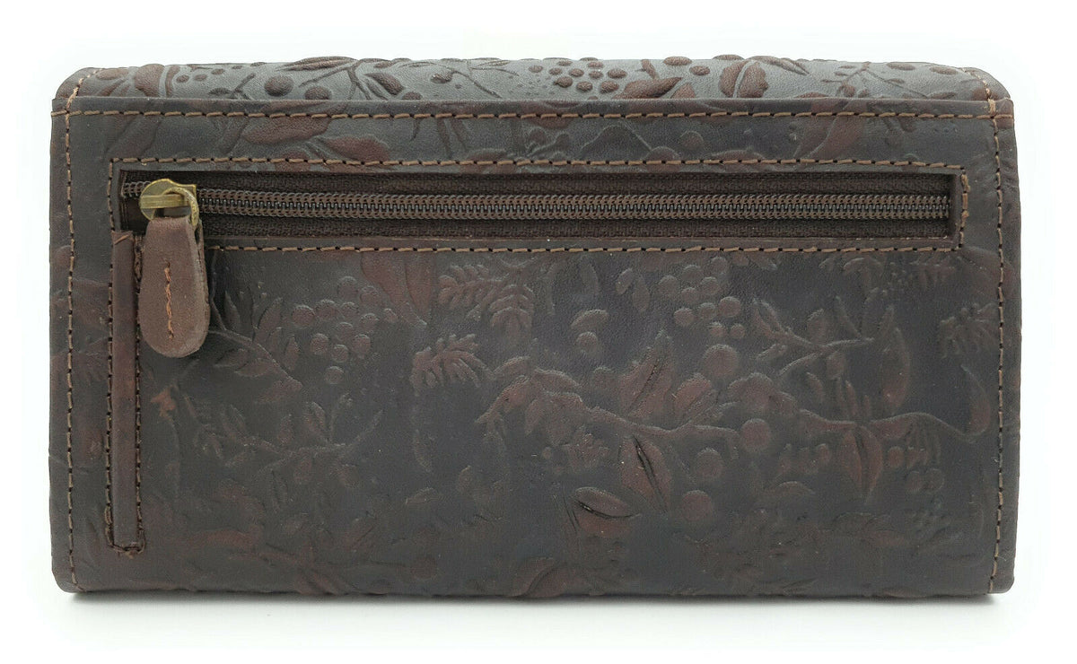 Hill Burry echt Leder Damen Geldbörse Portemonnaie floral RFID NFC Schutz braun
