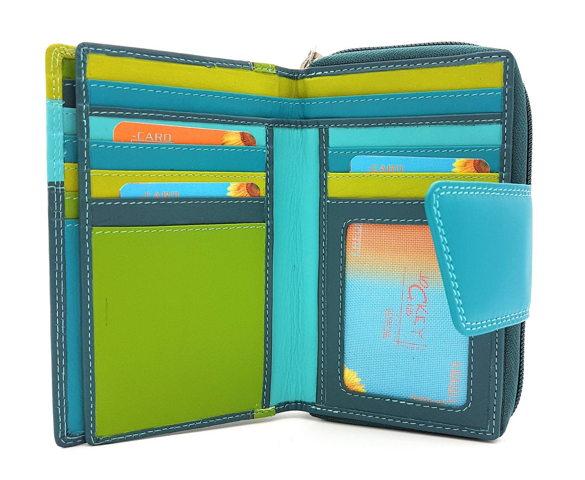 Jockey Club Damen Geldbörse Rio | Echt Rindnappaleder | RFID Schutz | Hochformat blau-türkis