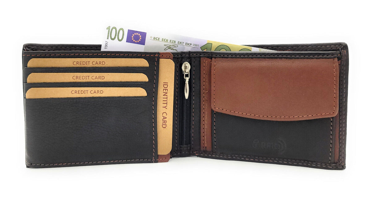 Jockey Club Basic echt Leder Herren Geldbörse Portemonnaie Geldbeutel mit RFID Schutz schwarz dunkelbraun