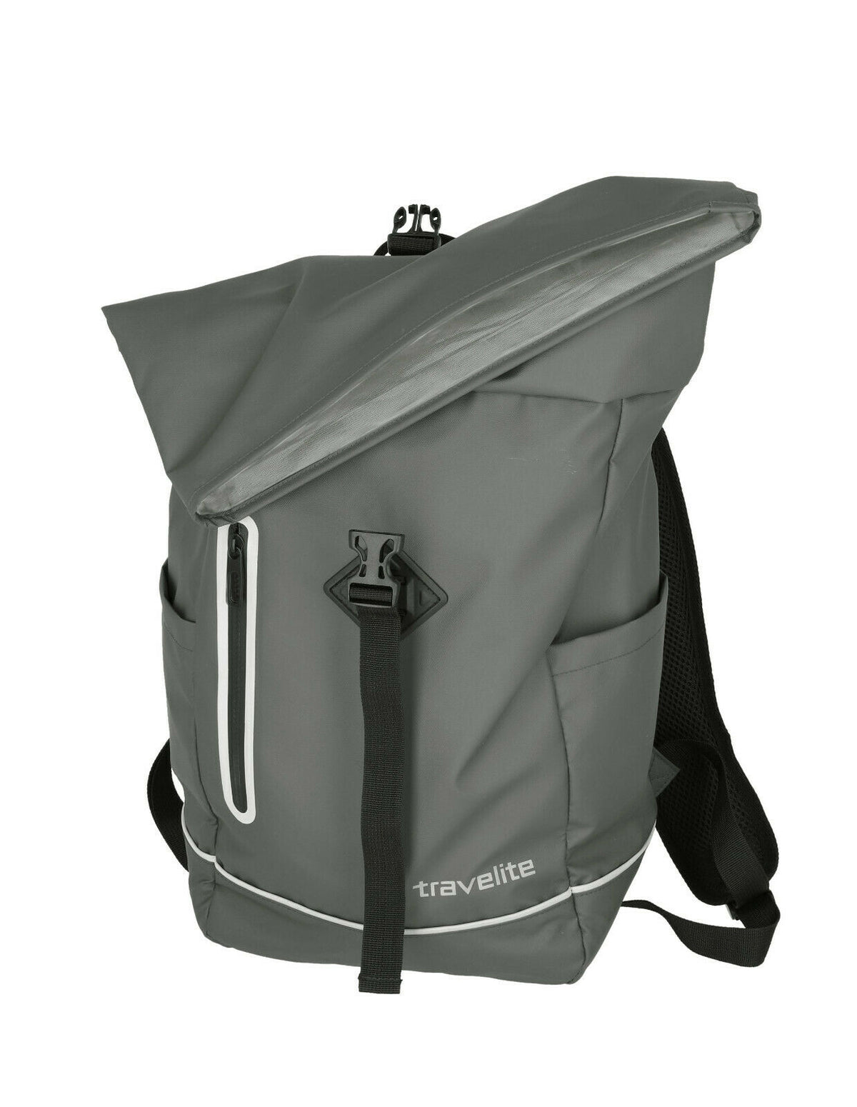 Travelite Rollup Fahrrad Rucksack Kurierrucksack Daypack aus wasserfester Plane mit Reflektoren grau