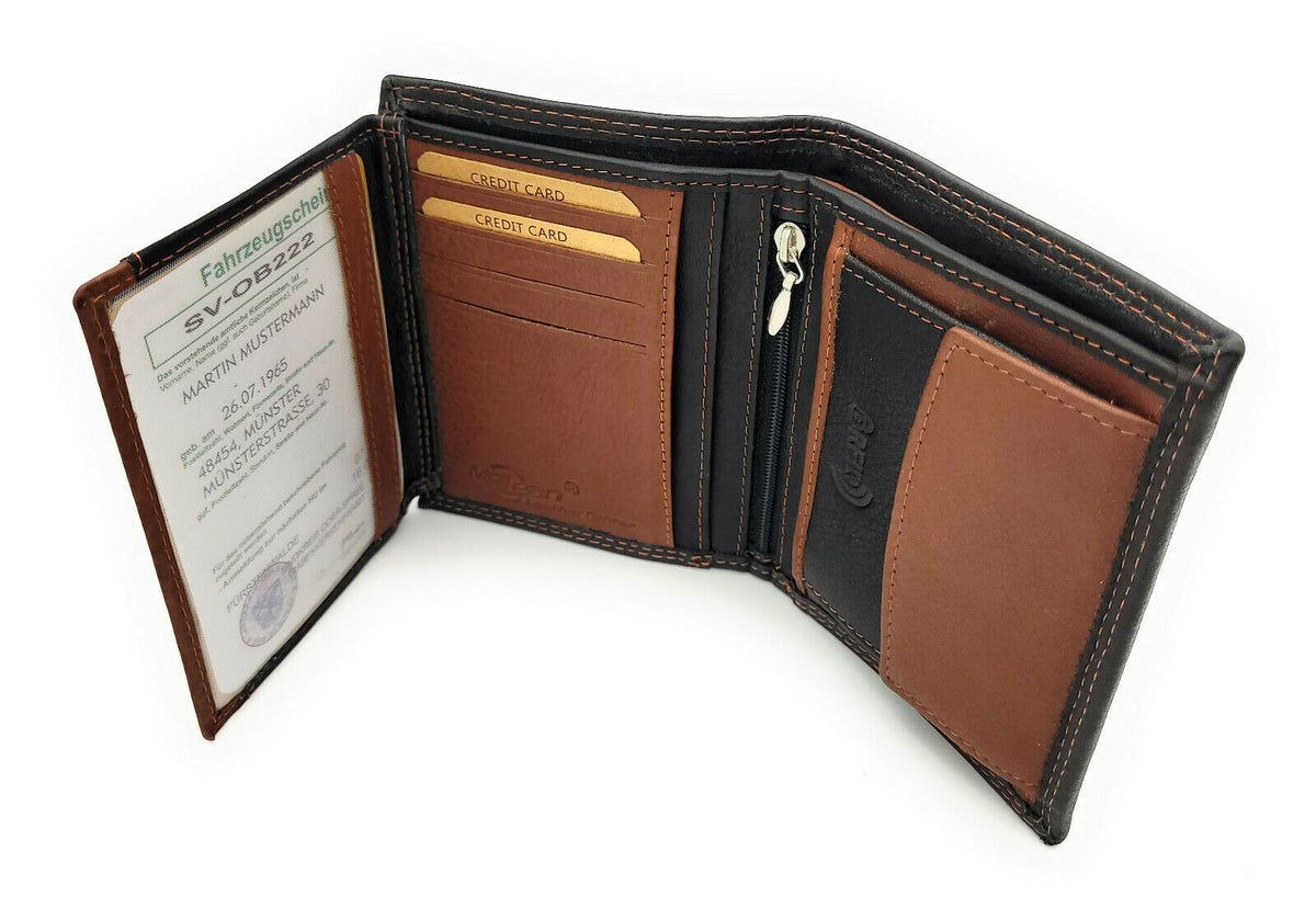 Jockey Club Leder Geldbörse RFID Schutz - Schwarz Dunkelbraun Portemonnaie