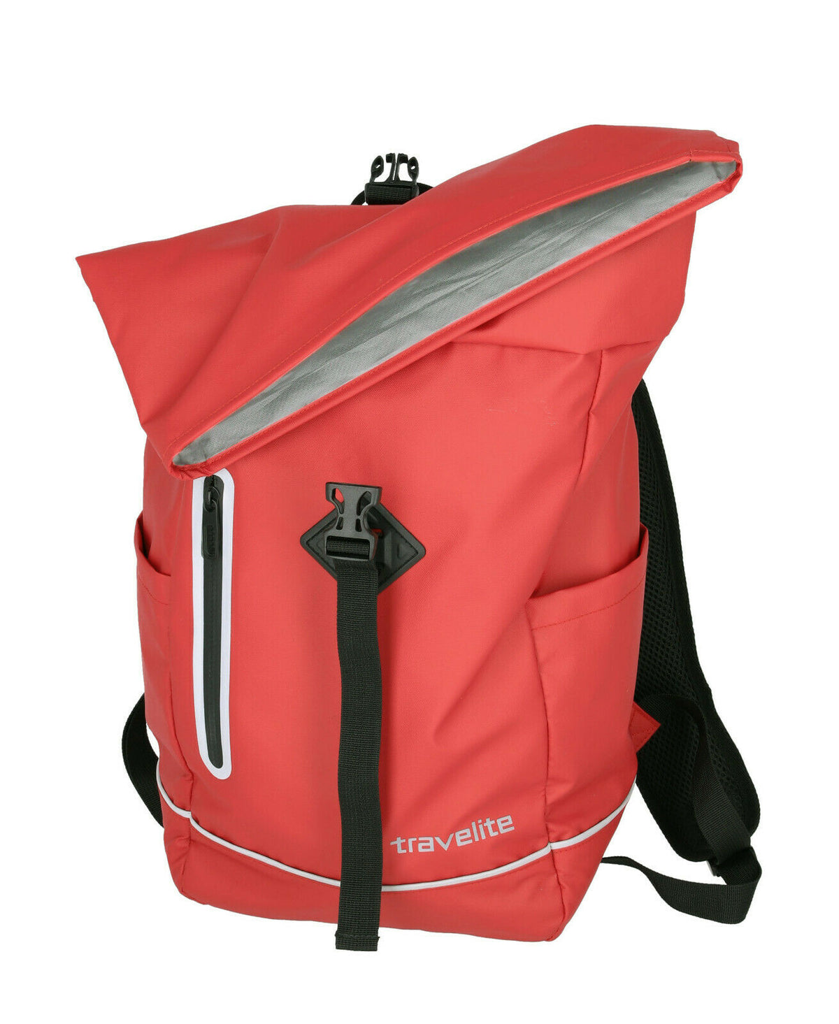 Travelite Rollup Fahrrad Rucksack Kurierrucksack Daypack aus wasserfester Plane mit Reflektoren rot