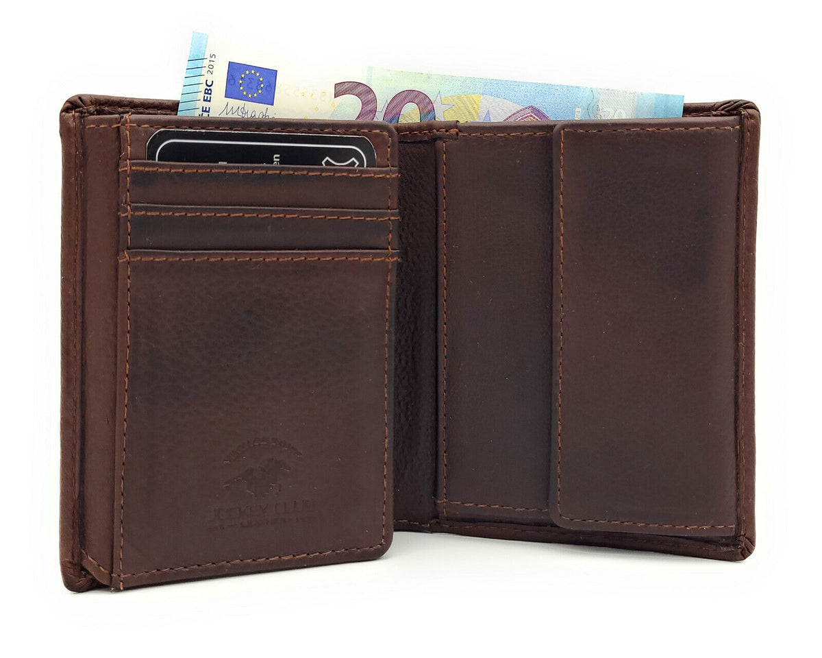 Jockey Club echt Leder Mini Geldbörse Portemonnaie Vintage RFID Schutz braun