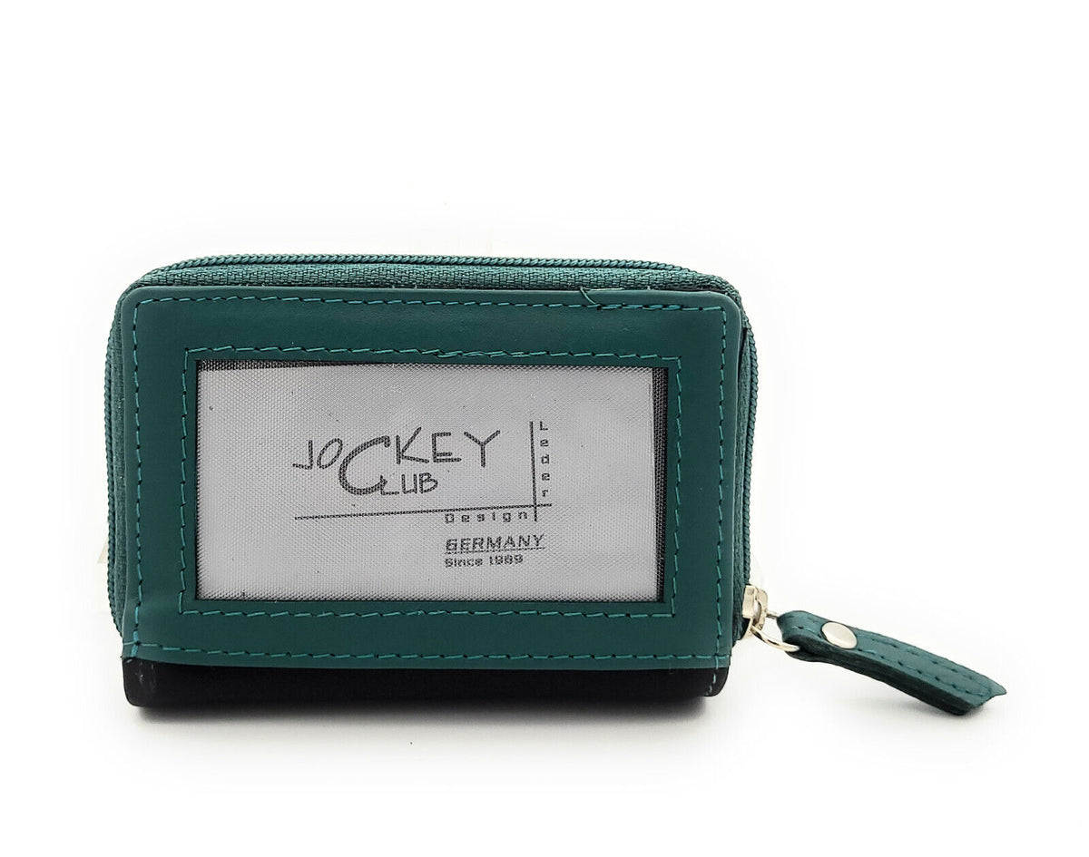 Jockey Club echt Leder Mini Geldbörse Portemonnaie mit RFID Schutz schwarz petrol